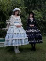 With PUJI - Letter and Poetry - Classic Lolita JSK Suit Four-tiered Twins Dress
