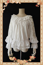 Infanta - Jenny Cookies - Classic Lolita Chiffon Blouse with Hollow-out Lace Shoulder
