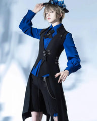 Princess Chronicles - Crimson Ash Zero - Ouji Lolita Vest Handsome Slim Long Black Vest