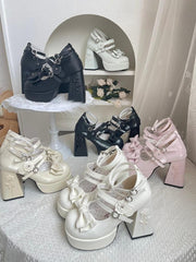 Dreamland - 11 cm Sweet Lolita Shoes with High Platform & Rose Print Heel