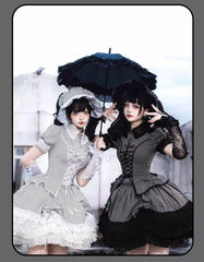 Susin Lolita - Striped Cross - Gothic Coordinated Lolita Set, Adjustable Blouse & Skirt