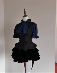 FlowerFairyDaily - Final Nocturne - Black Gothic Lolita Vest, Bat-Wing Shape