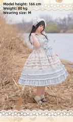 Chubby Cat Diary - Harvest Bear - Plus Size Country Lolita OP Dress with Teddy Bear Print