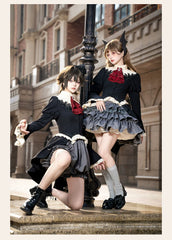 With PUJI - Night Feast - Gothic Lolita Suit Ouji Lolita Tailcoat Tiered Skirt Shorts
