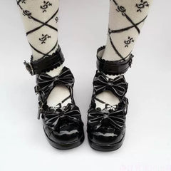 Antaina - Lolita Punk Bow Mid-Heel Multicolor Shoes