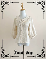 Forest Song - Daily Lolita Shirt Apricot Embroidered Blouse