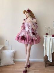 Meowing and fruity - Swan Fantasy - Fairy Lolita Short JSK Ballet-Style Jumper Dress