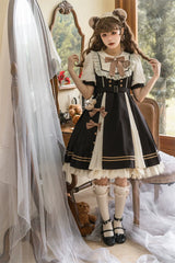 Letters from Unknown Star - Chocolate Workshop - Elegant Lolita OP Daily Short Sleeve Dress