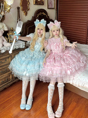 Hanguliang - Fudie Heart - Sweet Lolita JSK Dress With Tiered Skirt and Bow Trailing