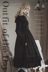 Sanshanjiu - Goodnight Black - Gothic Lolita Black OP with Round Cape Collar