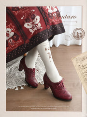 Sentaro - Retro Lolita Heel Shoes Handmade Perforated Strap Leather Shoes