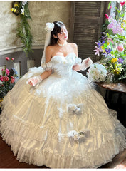 Diamond Honey - Love and Roses - Princess Bridal Wedding Lolita Dress With Rose Detail and Tiered Skirt