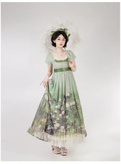 With PUJI - Blooming Rose - Chiffon Classic Lolita Dress Set Painting Styled OP & JSK
