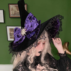 Rose Thorn - Polar Night Sky - Halloween Gorgeous Gilding Lolita Witch Hat