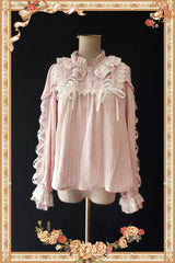Infanta - Warm Tea - Cute Ribbon Long Sleeves Cotton Blouse