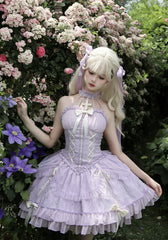 Alice Girl - Cross Maiden - Gothic Lolita Purple JSK Dress With Cross Halterneck & Voile Overlay