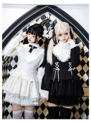 With Puji - Doki - Twin Lolita OP Black/White Goth Dress with Pocketed Shorts