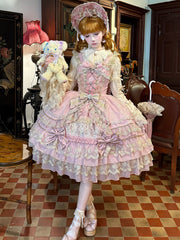 Hanguliang - Gem Crown - Sweet Lolita JSK Suit Tiered Ruffles Doll-Like Dress and BNT