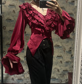 Acorn Lolita - Penetrating - Gothic Lolita Shirt with Long Sleeve and Rib Style Ruffles