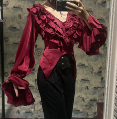 Acorn Lolita - Penetrating - Gothic Lolita Shirt with Long Sleeve and Rib Style Ruffles