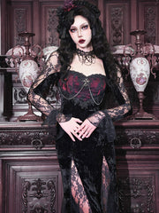 Blood Supply - Rose Cemetery - Dark Red Velvet Mermaid Gothic Lolita Dress