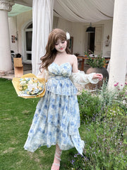 Yingtang - Plus Size Blue Lolita JSK Dress Cardigan Set New Arrival