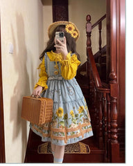 Polaris Lolita - Cat and Sunflower - Sweet Lolita JSK Cat and Sunflower Print Dress and Headdress Set