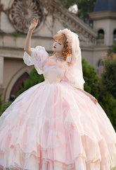 Daydream Whisper - Misty Rose Sea - Plus Size Wedding Lolita JSK with Puffy Tiered Skirt