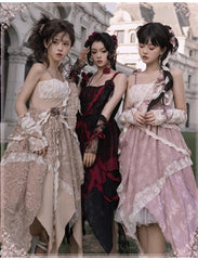 With PUJI - Rose Leaf - Irregular Daily Lolita JSK Dress in Wabi-Sabi Style