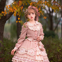 Youpairui - Helford - Sweet Coordinated Lolita Suit Pink Plaid Lolita SK Set