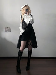 Gazing Galactic - Moonstone - Ouji Lolita Black Vest Prince Long Trailing Vest