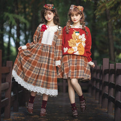 Miss Point - Chubby Fox in the Forest - Customized Lolita OP Dress Plaid Loose Daily Dress