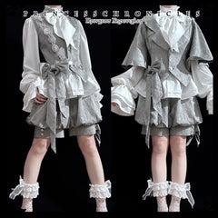 Princess Chronicles - Rabbit Hunting Glacier Gray - Vintage Lolita Grey Coat Kawaii Rabbit Ear Set