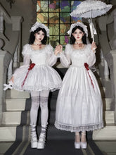 With PUJI - Dawn's Last Light - Castle Printed White Gothic Lolita OP, Two Length Styles