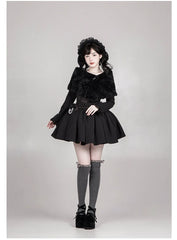 With PUJI - Old Testament - Classic Lolita Coat Black Plush Lolita Cape and Brooch