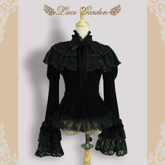 Lace Garden - Black Lolita Cape Velvet Winter Lolita Short Shirt
