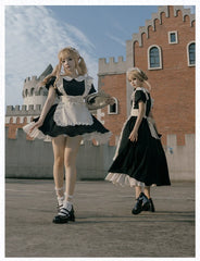 With PUJI - Kiss Kiss - Vintage Lolita OP Dress Maid Lolita Apron Dress