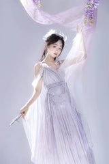 Meow Studio - Han Lolita Dress Side Slit Purple JSK Dress