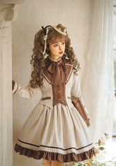Miss Point - Classical Chocolate - Classic Lolita Jacket Elegant Striped Short Outwear