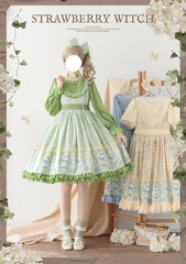 Strawberry Witch - Lily of the Valley Kitten - Country Lolita OP with Embroidery and Cat Print
