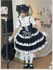 TaTaTa Lolita - Otome Heart - Cotton Old School Lolita JSK Dress Suit, Heart-Shaped Lace Trim