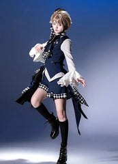 Forest Fluorescent Carps - The Judge's Game - Dark Blue Ouji Lolita Tailored Vest, Shorts Outfit