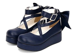 Angelic Imprint - Daily Lolita Leather Shoes Platform Medium Heel Big Bow Shoe