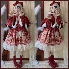 Matutu - Sweet Bear Gift House - Sweet Lolita Suit Christmas Lolita OP and Cape