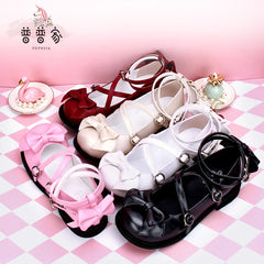 Angelic imprint - Sweet Lolita Bow Shoes, Low Heel, Round Toe