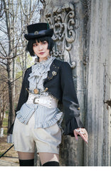 Mr. Yi's Steam Continent - Gothic Lolita Cardigan Long Sleeve Black Short Jacket