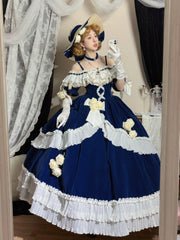 Meowing and fruity - Rose Ode - Retro Elegant Lolita Satin OP with Rose Decorations