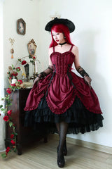 Moonlit Fragrance - Red Night Hunt - Classic Lolita Jumper Dress Wine Red JSK