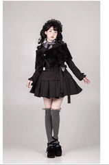 With PUJI - Old Testament - Classic Lolita Coat Black Plush Lolita Cape and Brooch