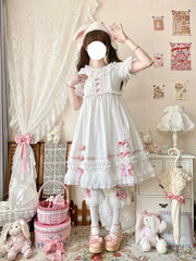 Ilovexiaolu - Meow Lullaby - Cotton Kawaii Lolita OP Dress with Removable Kitty Apron